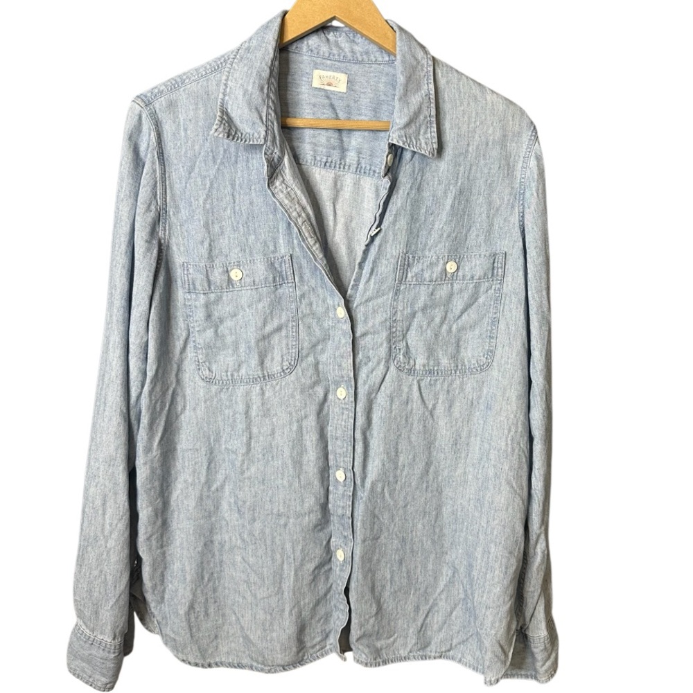 Faherty | Mid Wash Tencel Linen Chambray Button Down | Relaxed Fit | L - Picture 3 of 7
